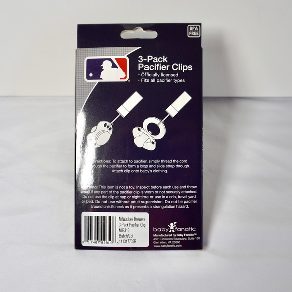 Milwaukee Brewers Pacifier Clip 3-Pack Baby Fanatics MLB Officially Licensed - Picture 2 of 4
